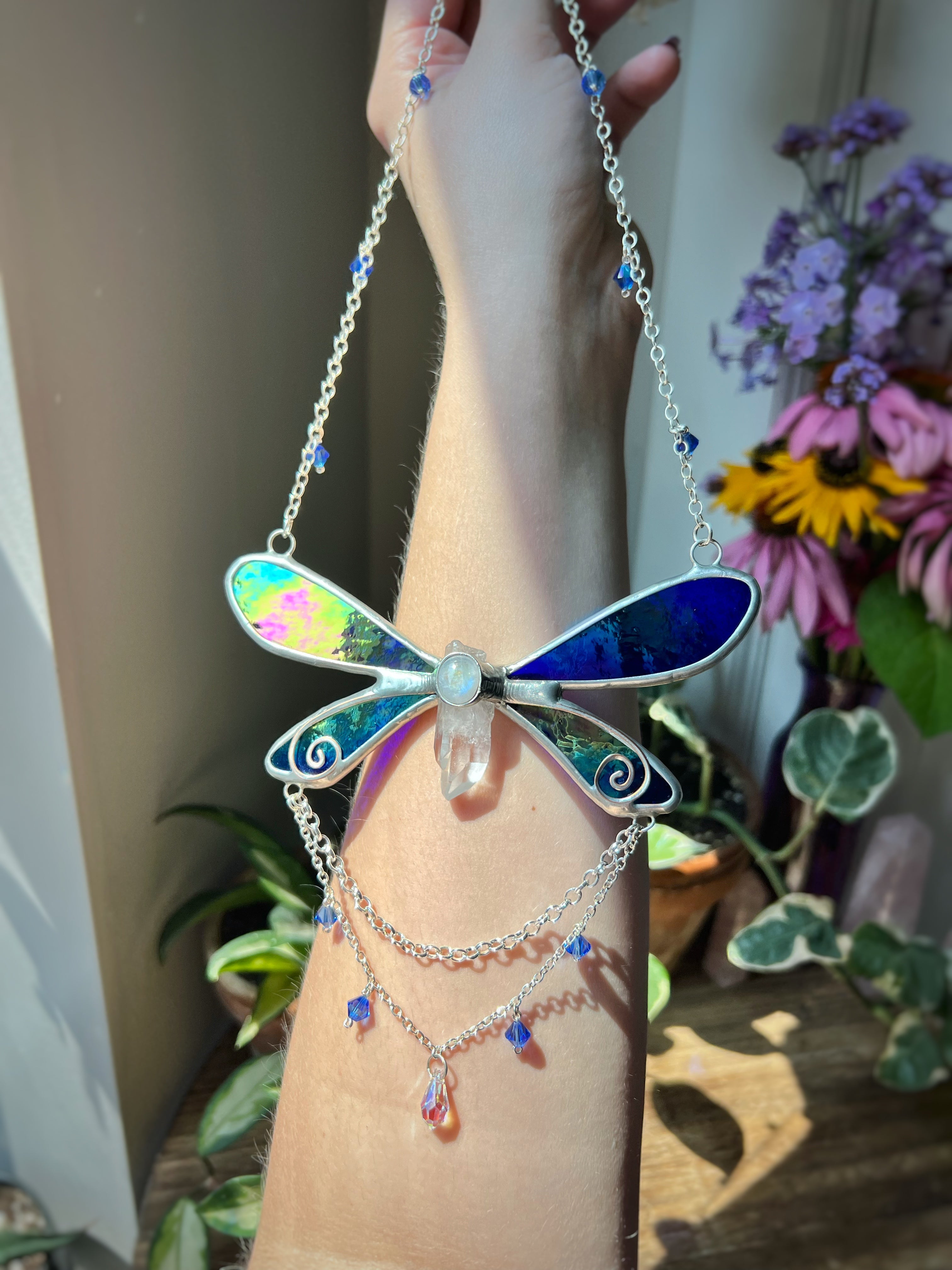 Iridescent blue fairy necklace