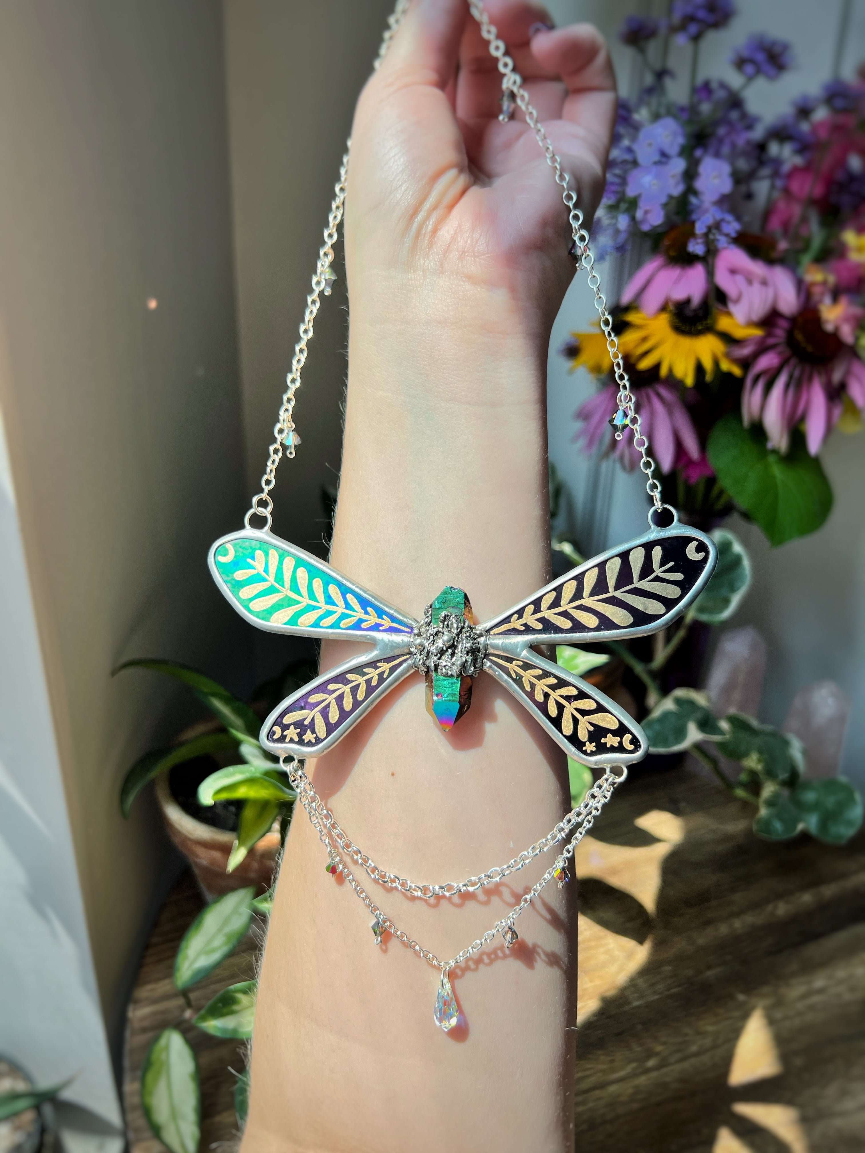 Iridescent black fairy necklace