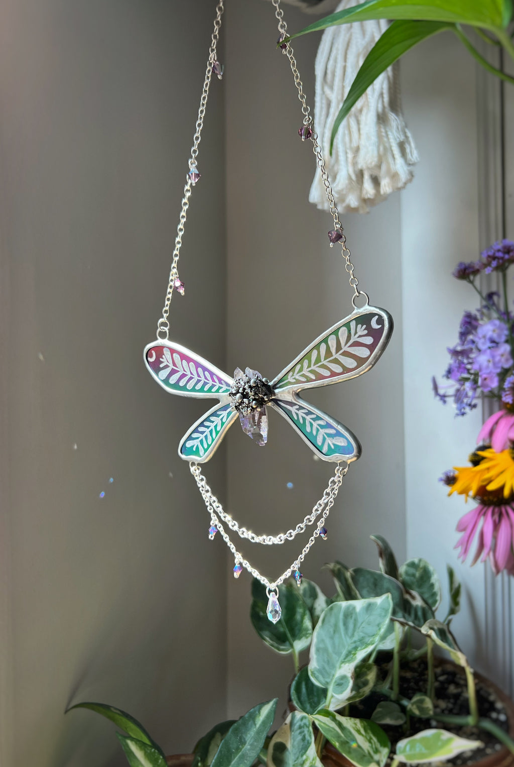 Iridescent purple fairy necklace