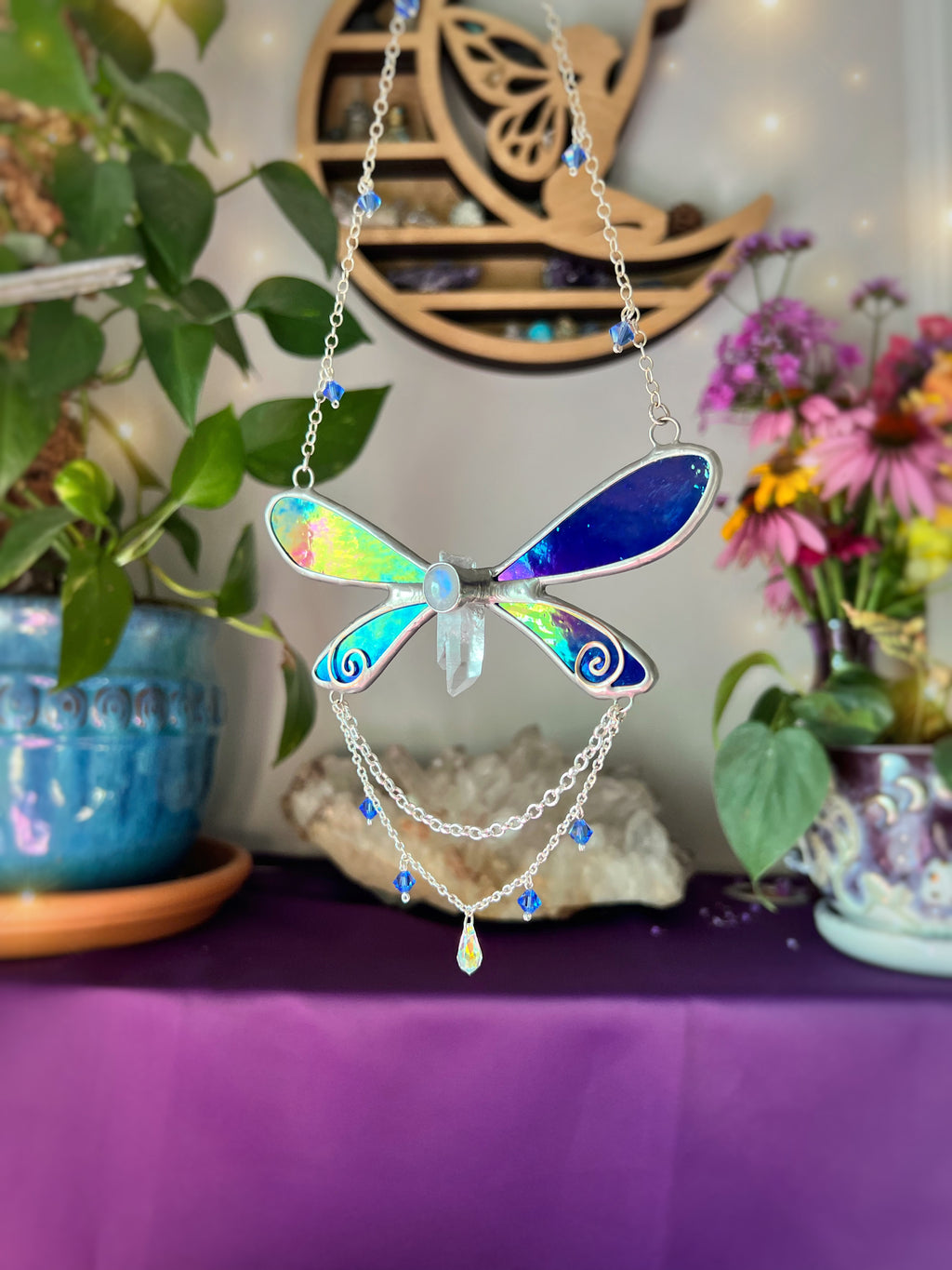 Iridescent blue fairy necklace
