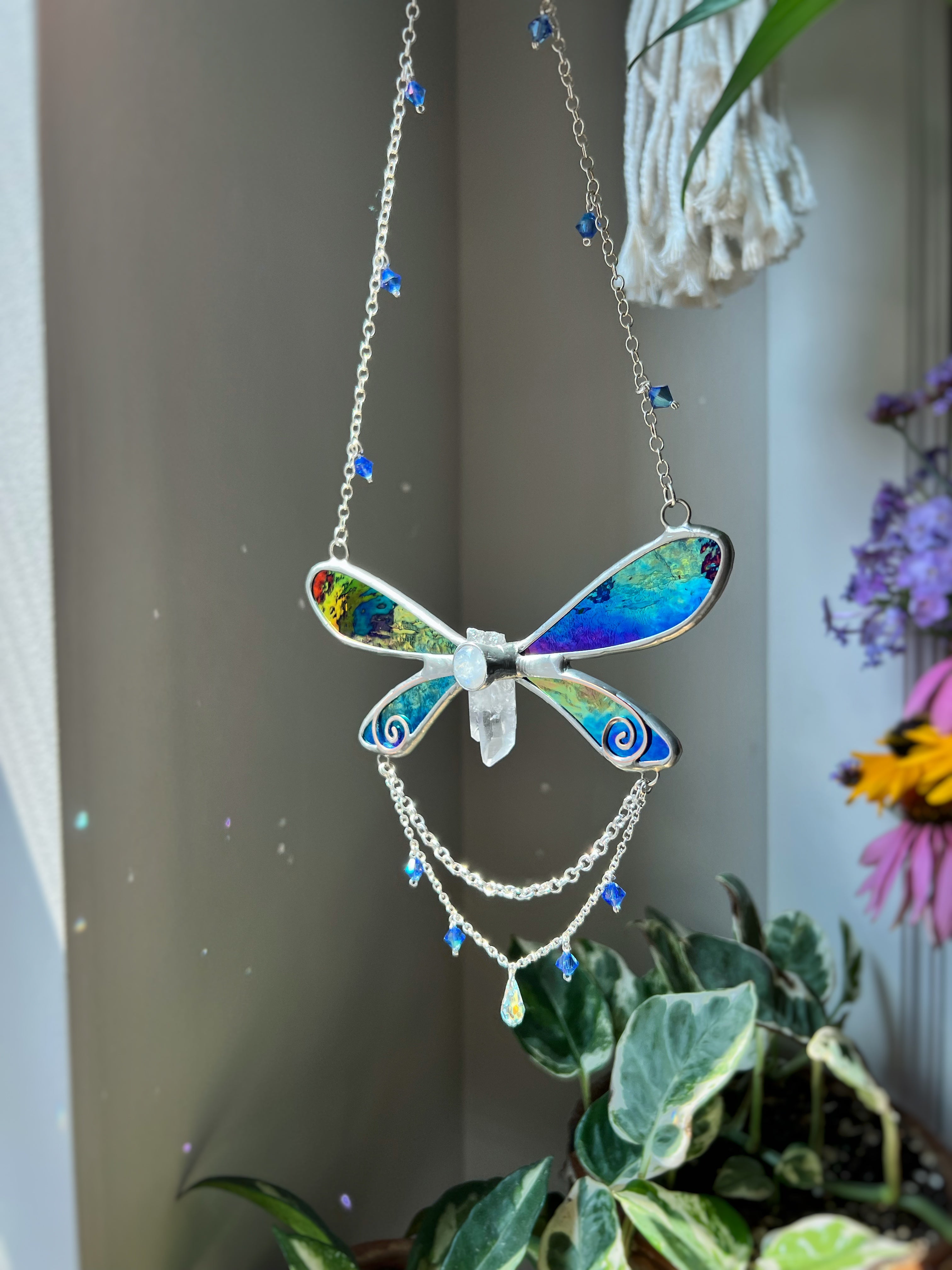 Iridescent blue fairy necklace