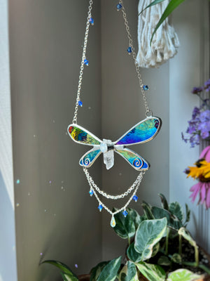 Iridescent blue fairy necklace