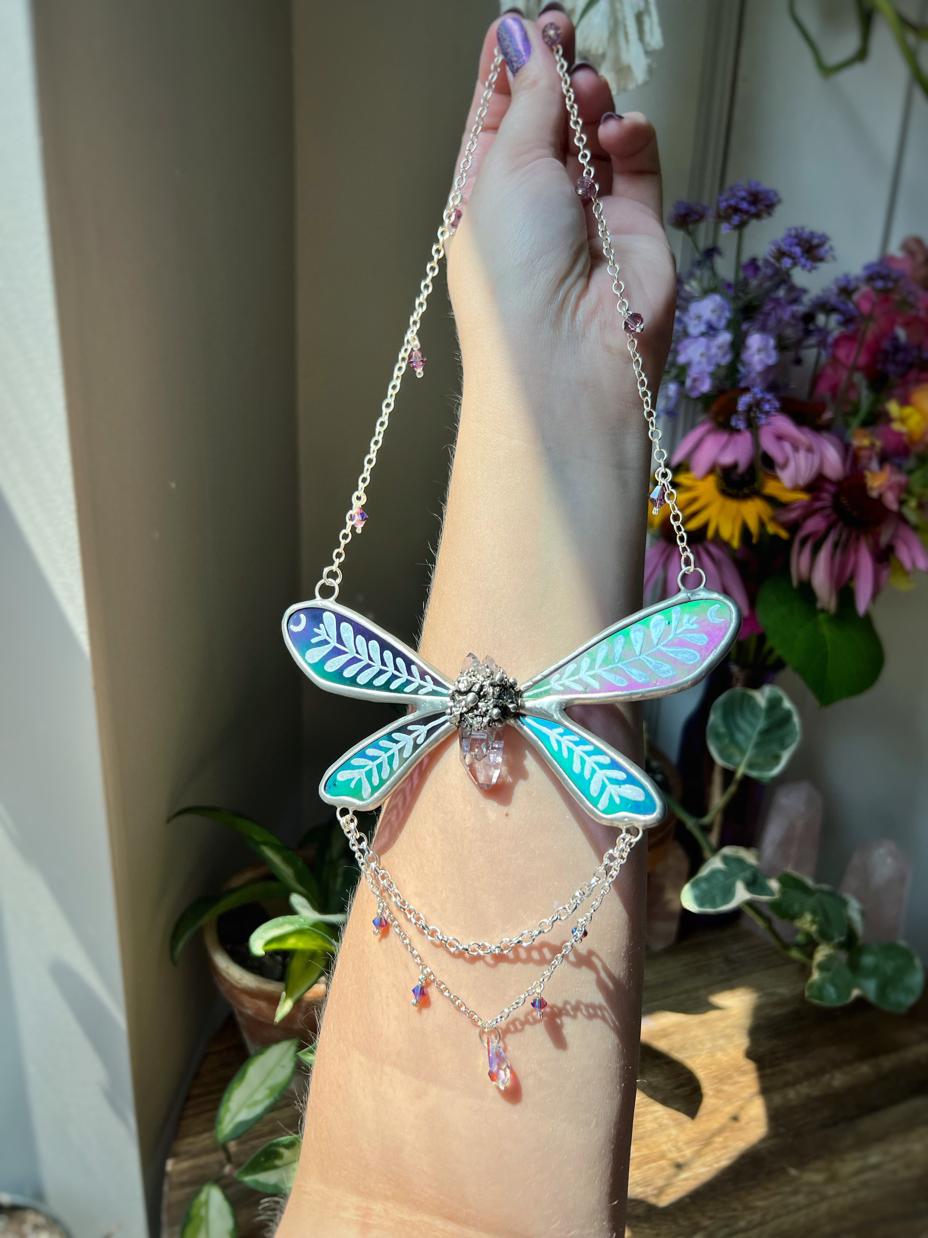 Iridescent purple fairy necklace