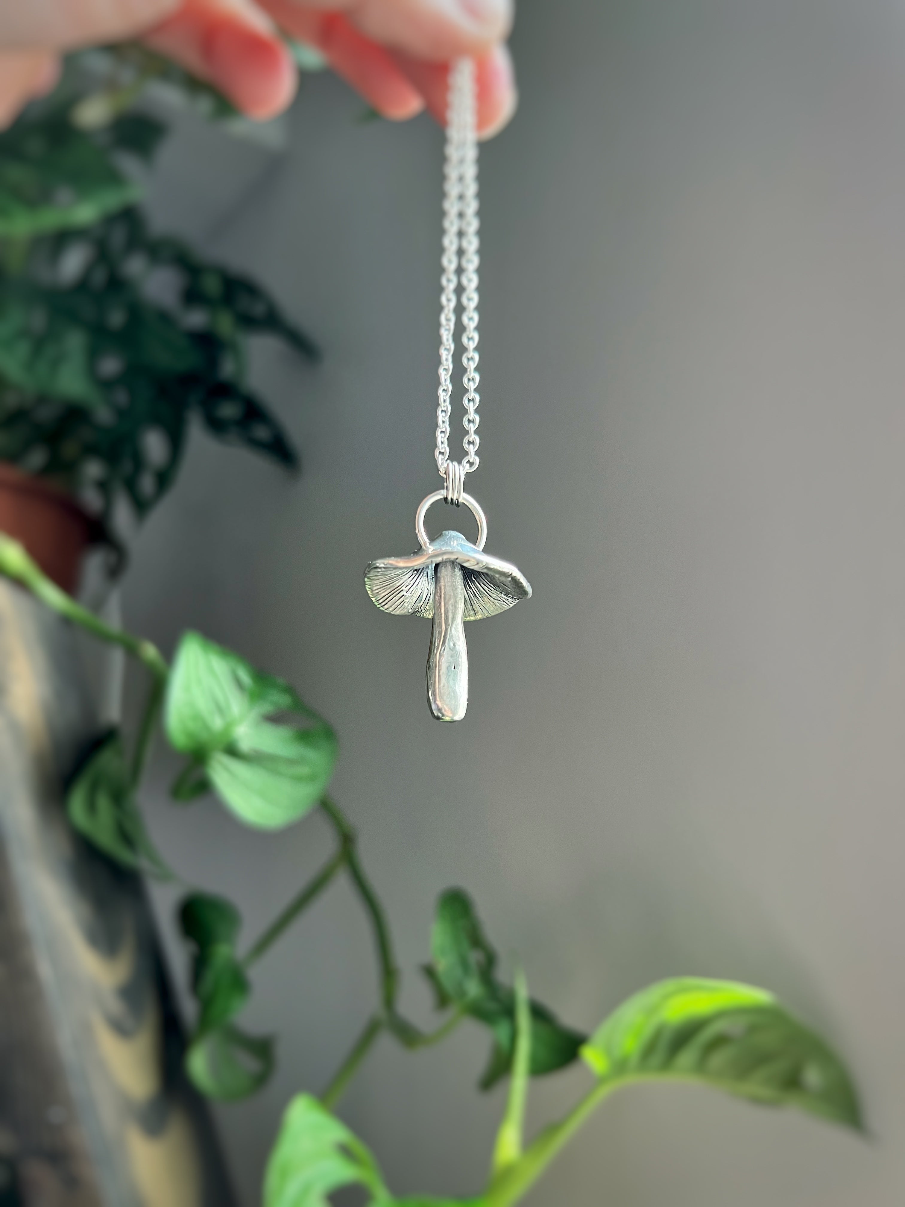 Medium silver casted Mushroom necklace