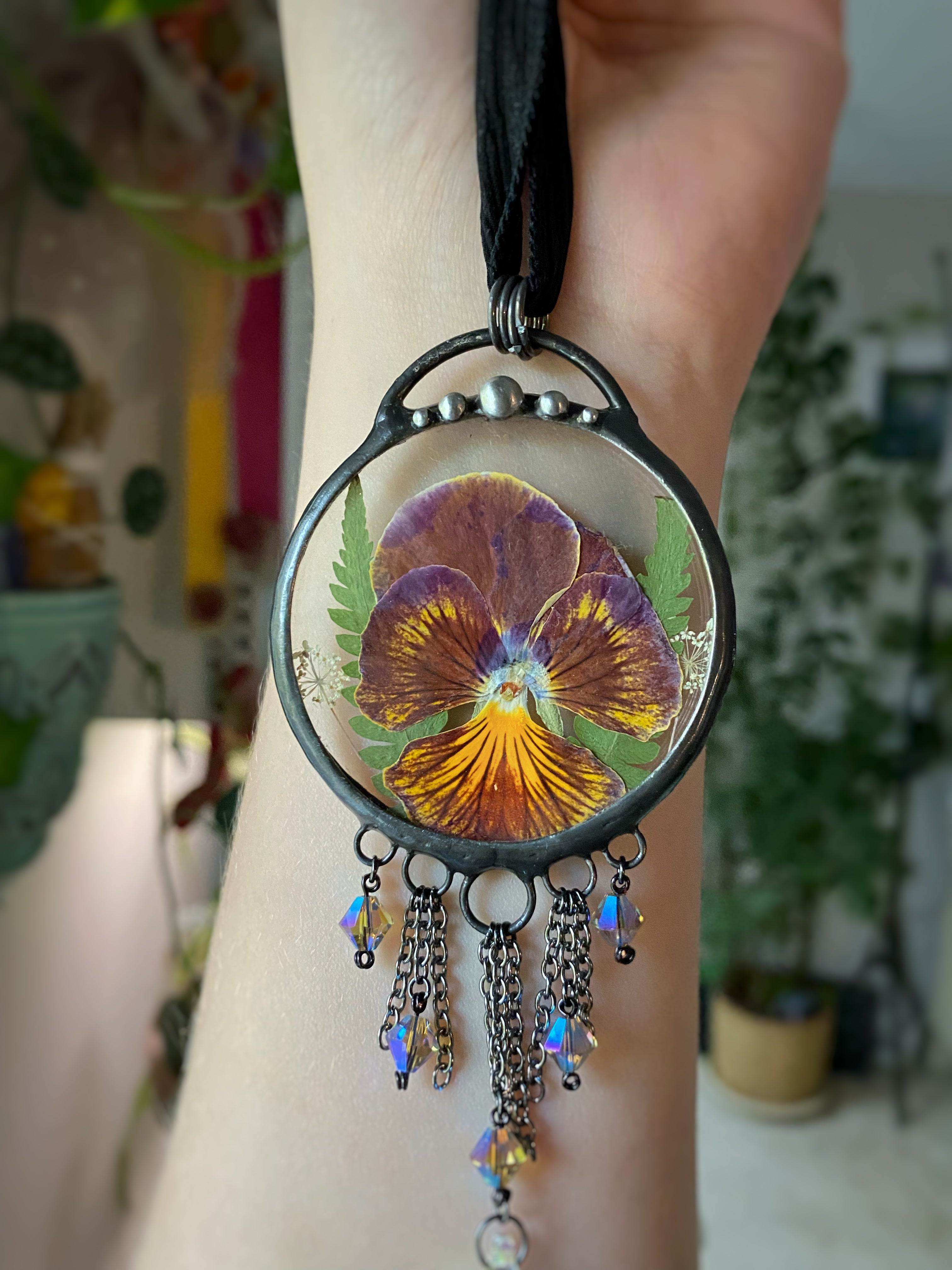 Red pansy portal necklace