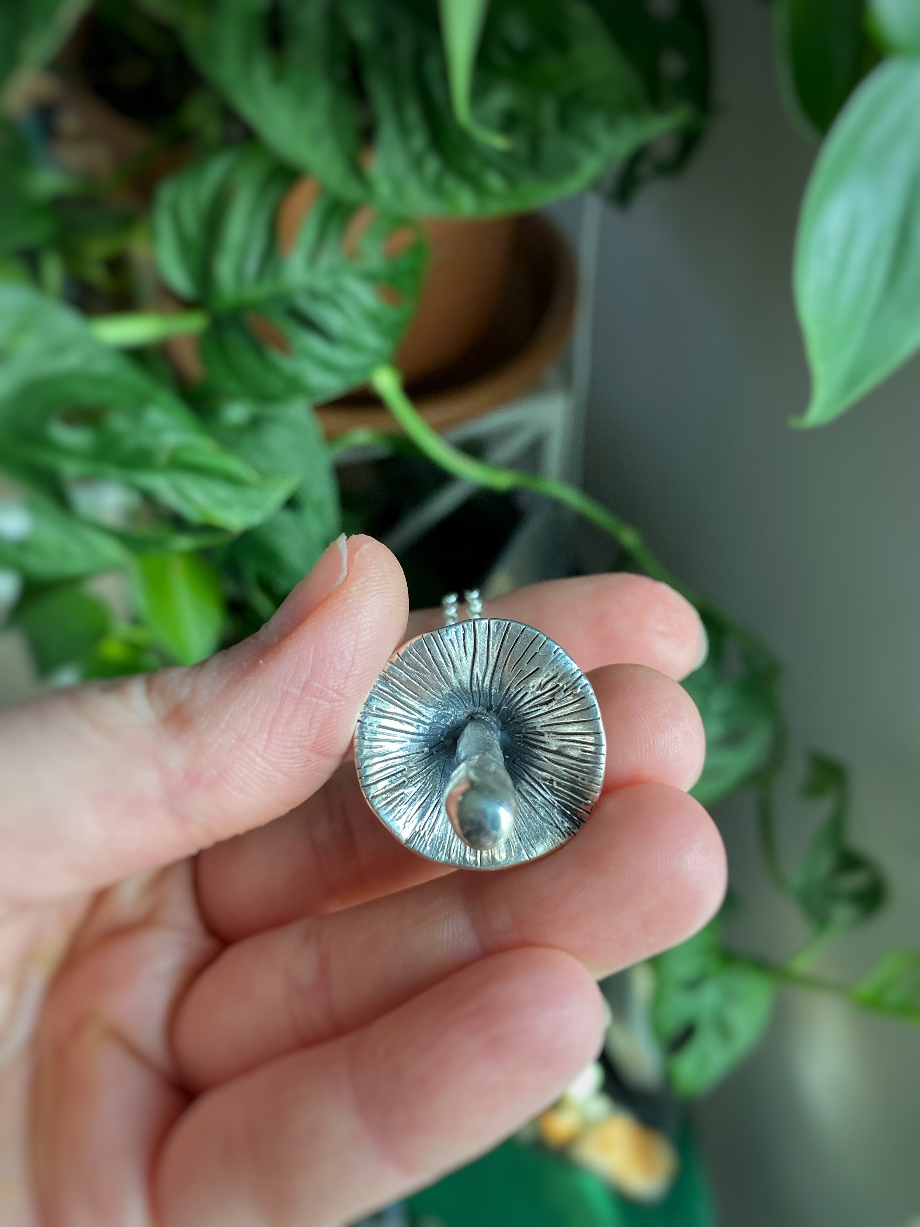 Medium silver casted Mushroom necklace