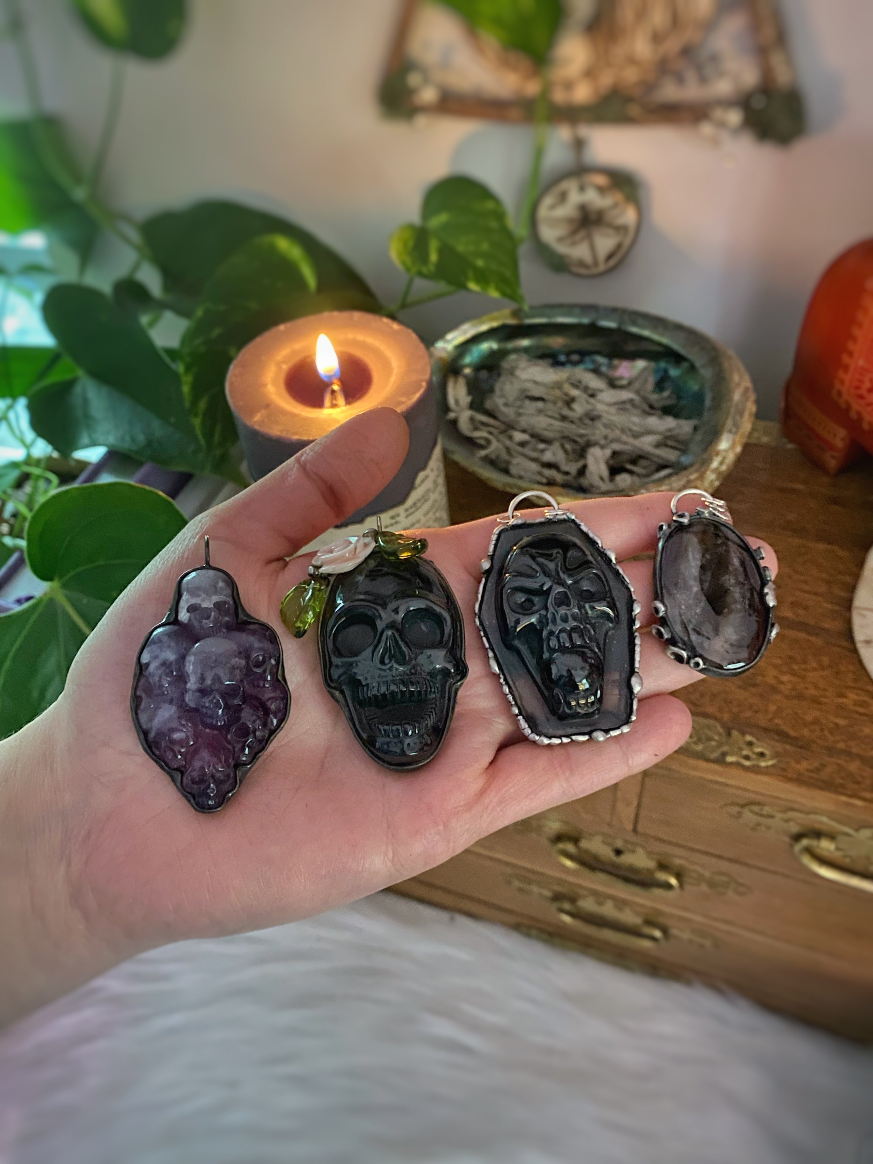 Black obsidian coffin necklace