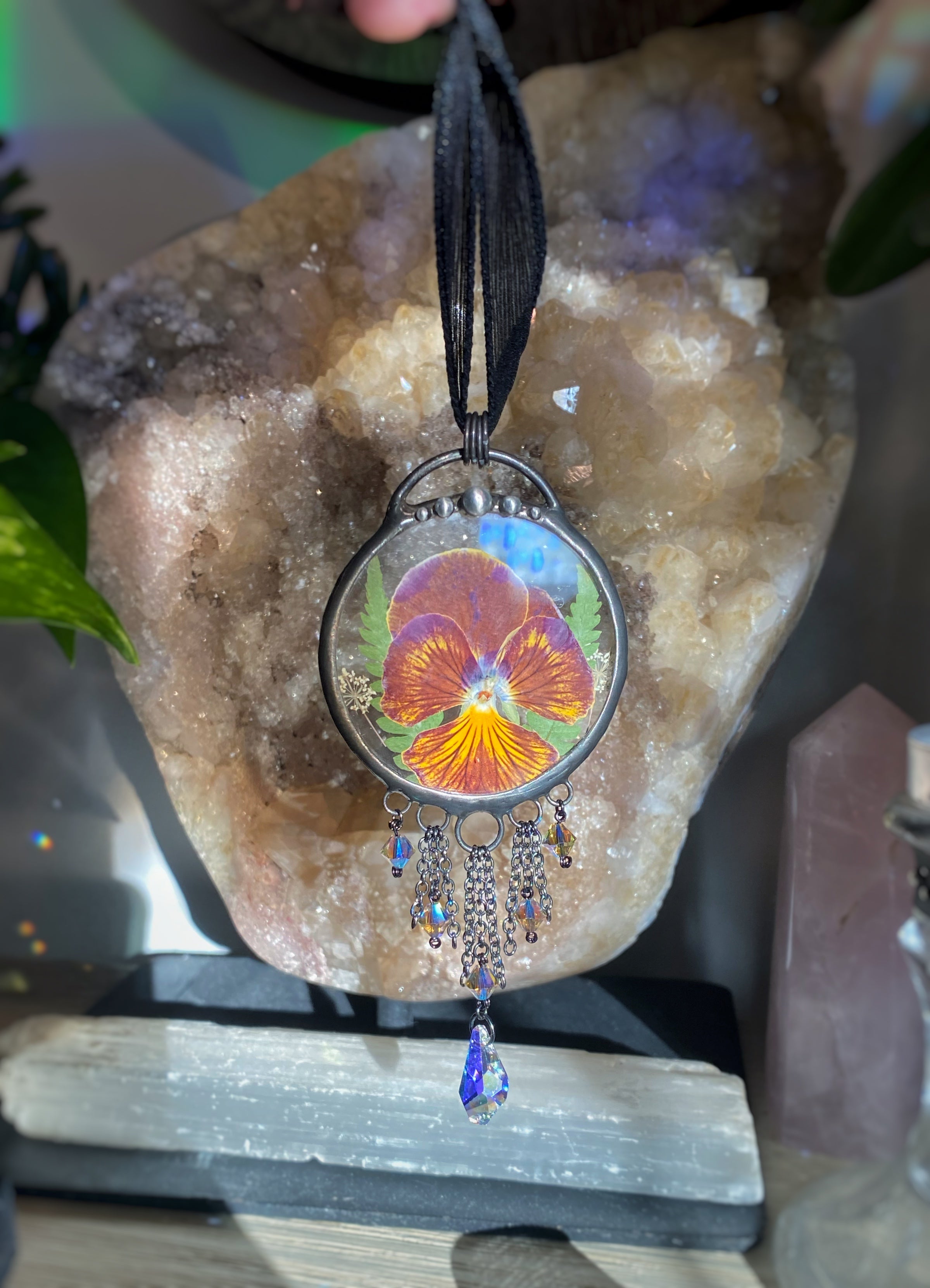 Red pansy portal necklace