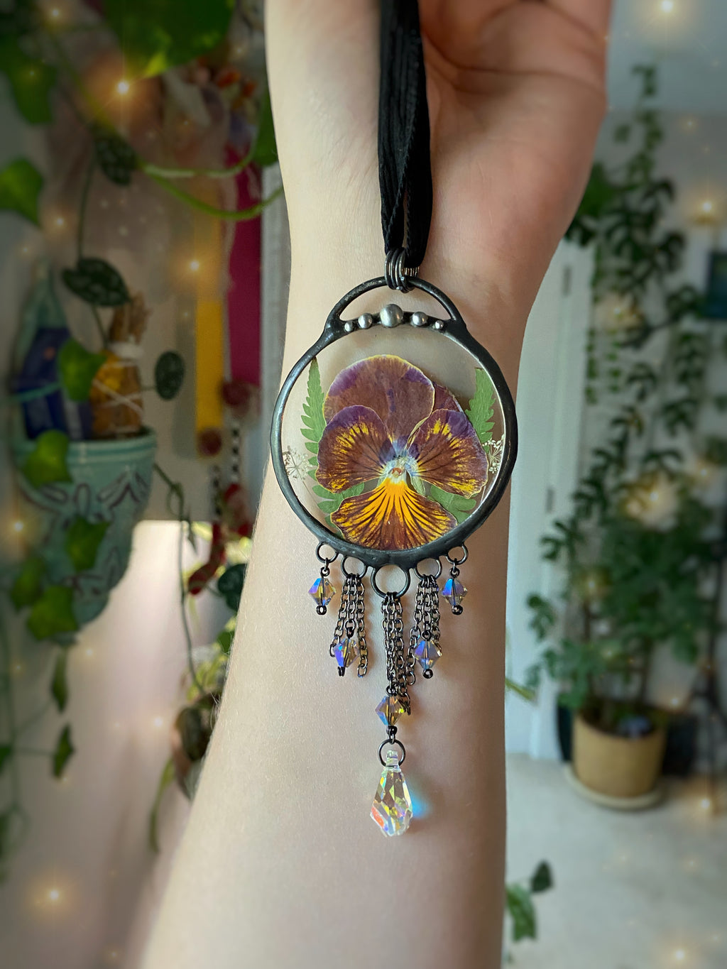 Red pansy portal necklace