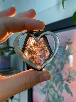 Cacoxenite in amethyst heart necklace