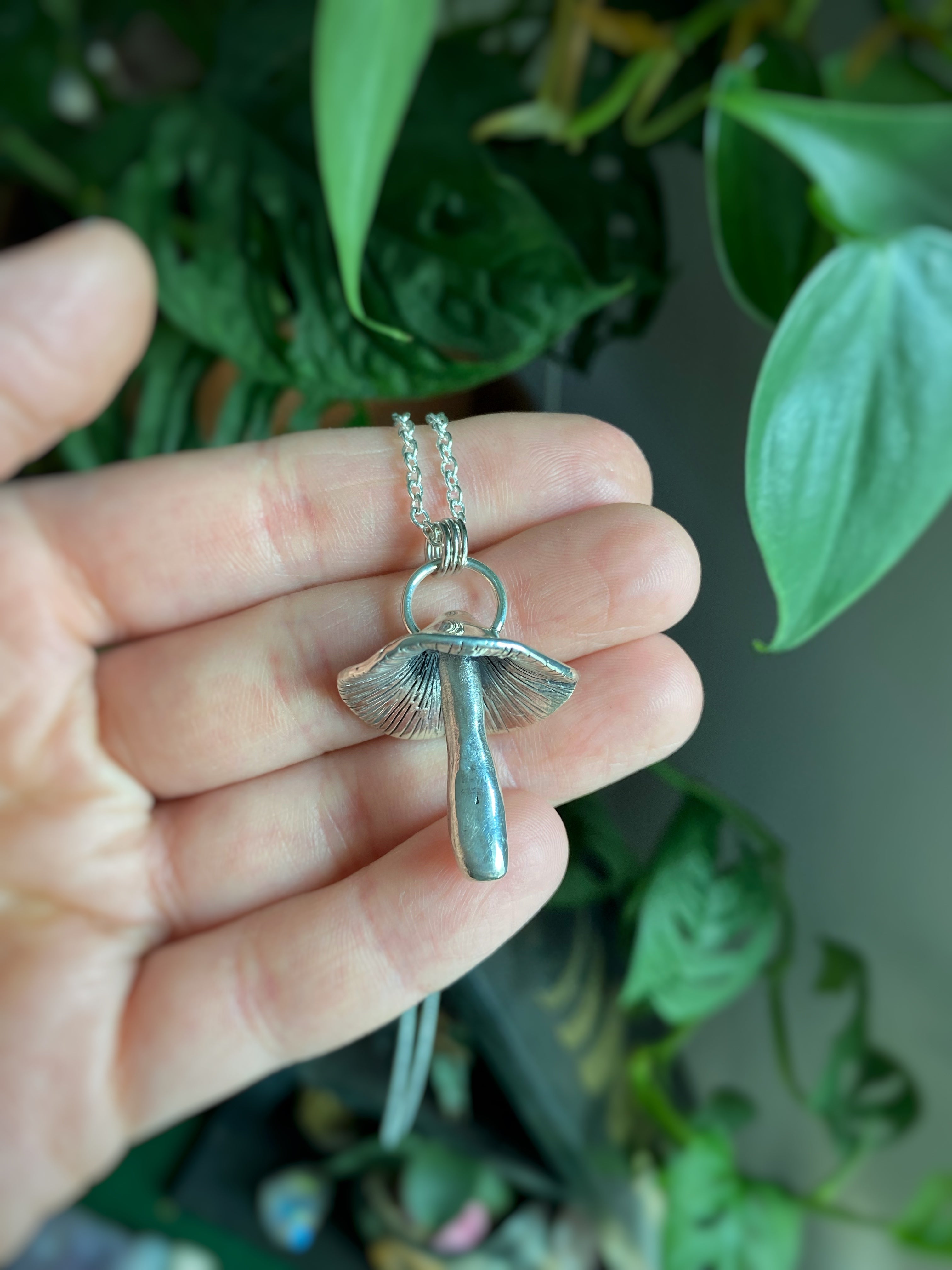 Medium silver casted Mushroom necklace