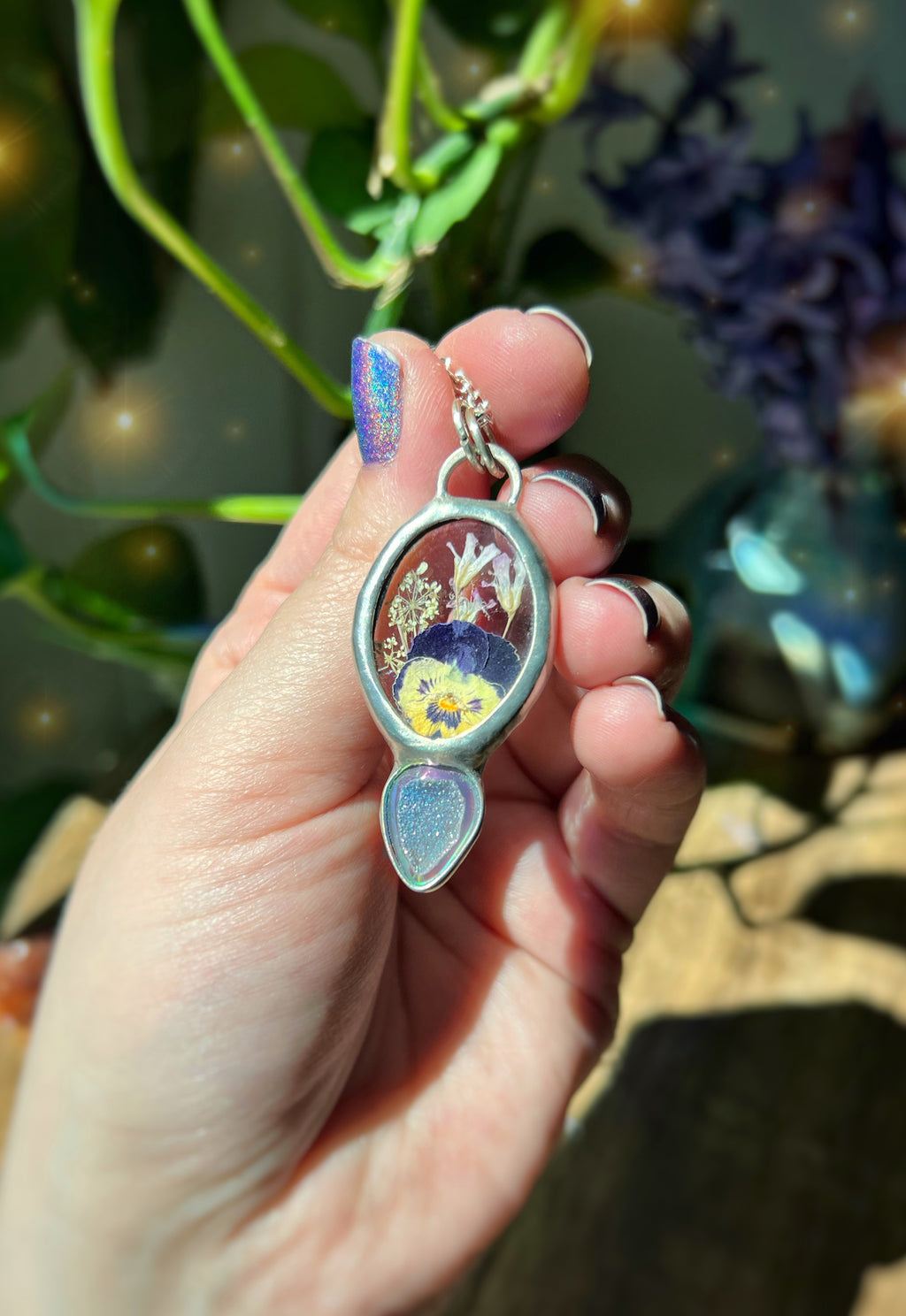 Fairy garden Angel aura druzy necklace