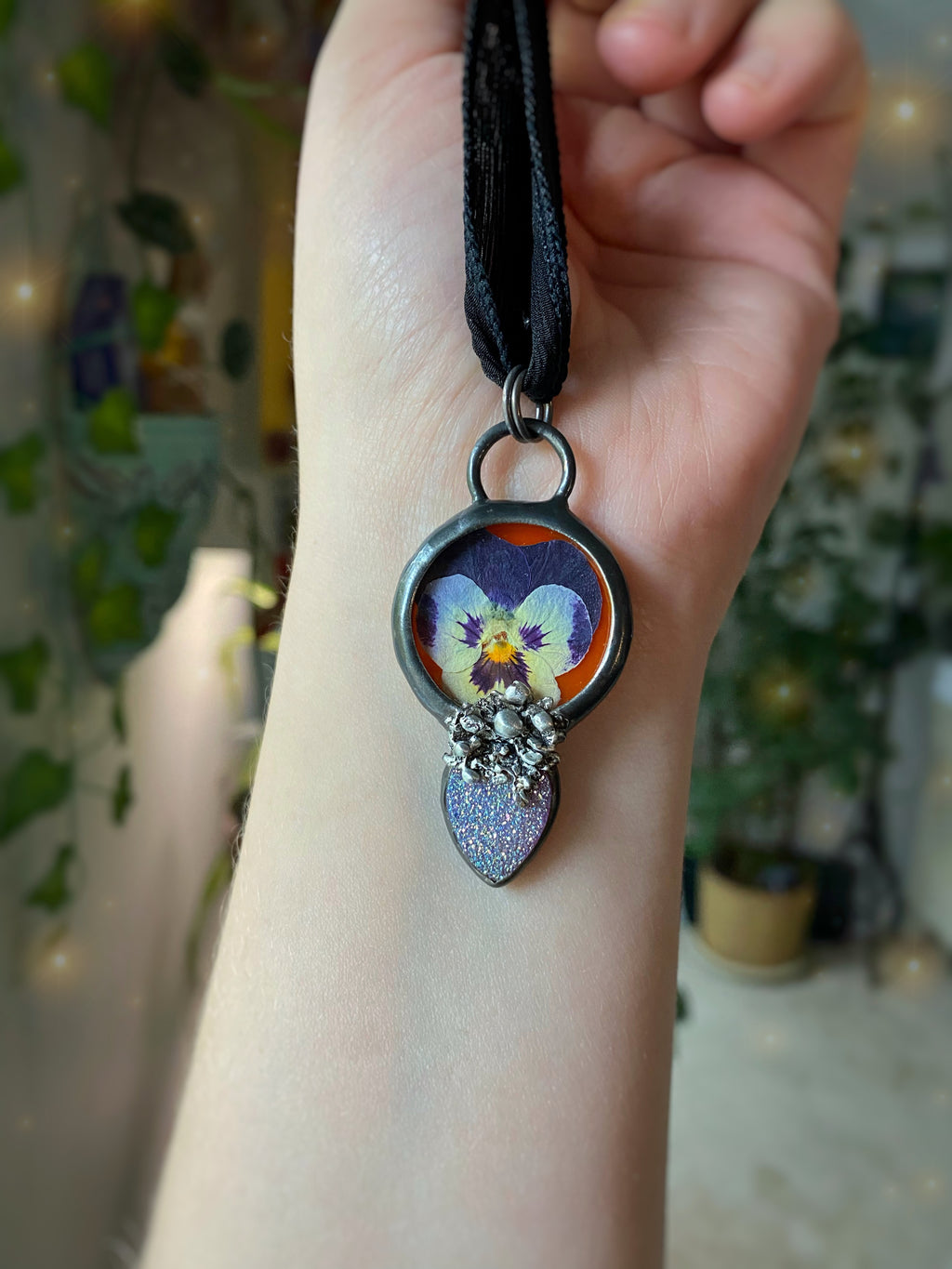 Fairy pansy necklace