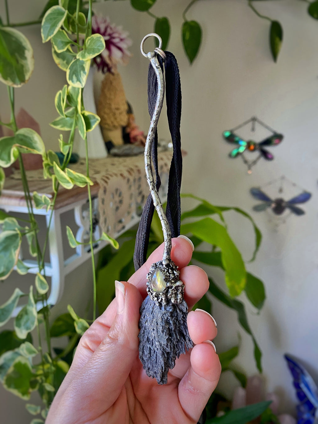 Black kyanite broom talisman